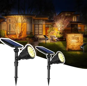 JSOT Solar Spot Lights Outdoor Waterproof, Outdoor Landscape Spotlights Flood Light for Pathway Path Driveway Backyard Decor 600 Lumen 18 LED Beads 2 Lighting Options(Warm White 2 Pack)