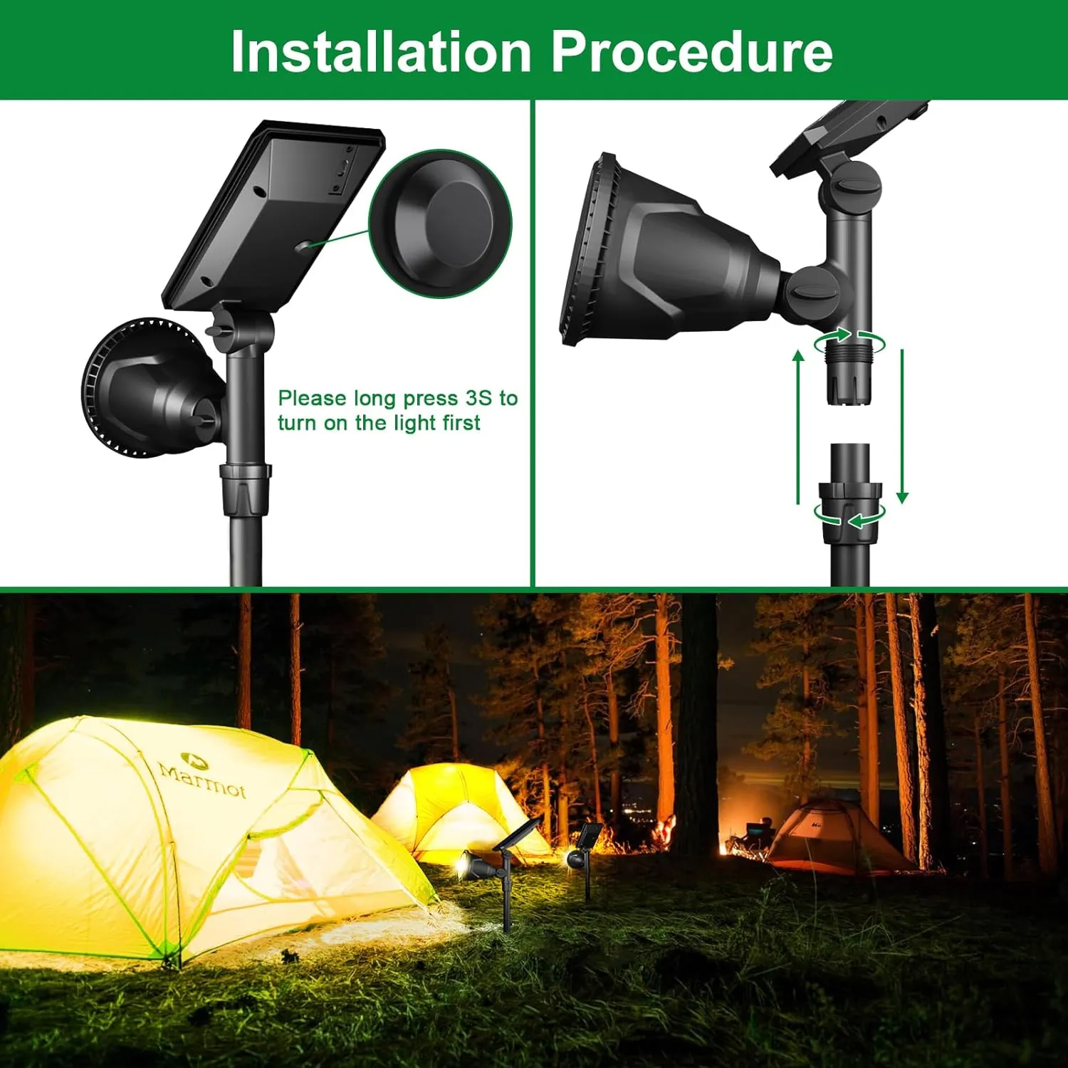 JSOT Solar Spot Lights Outdoor Waterproof, Outdoor Landscape Spotlights Flood Light for Pathway Path Driveway Backyard Decor 600 Lumen 18 LED Beads 2 Lighting Options(Warm White 2 Pack)