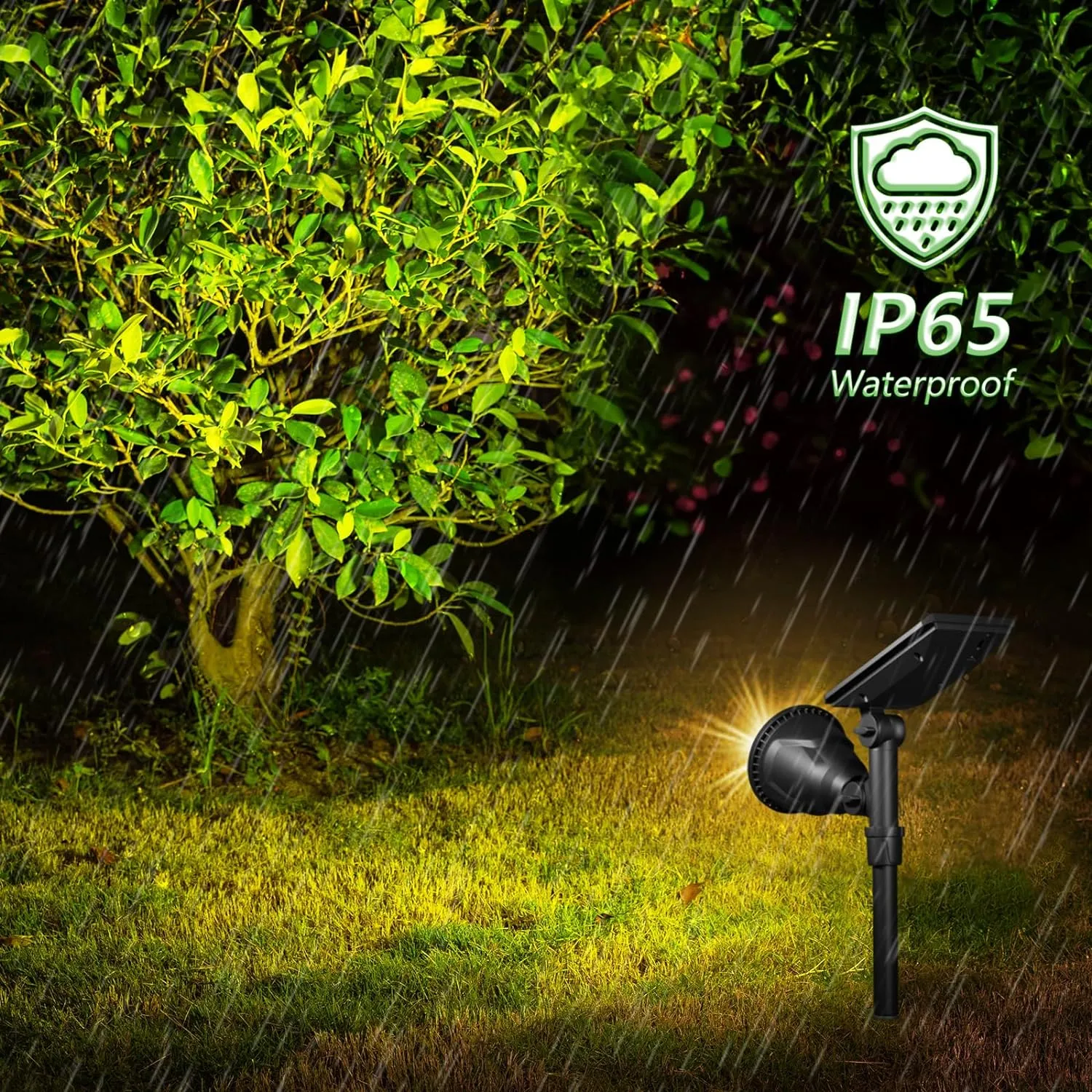 JSOT Solar Spot Lights Outdoor Waterproof, Outdoor Landscape Spotlights Flood Light for Pathway Path Driveway Backyard Decor 600 Lumen 18 LED Beads 2 Lighting Options(Warm White 2 Pack)