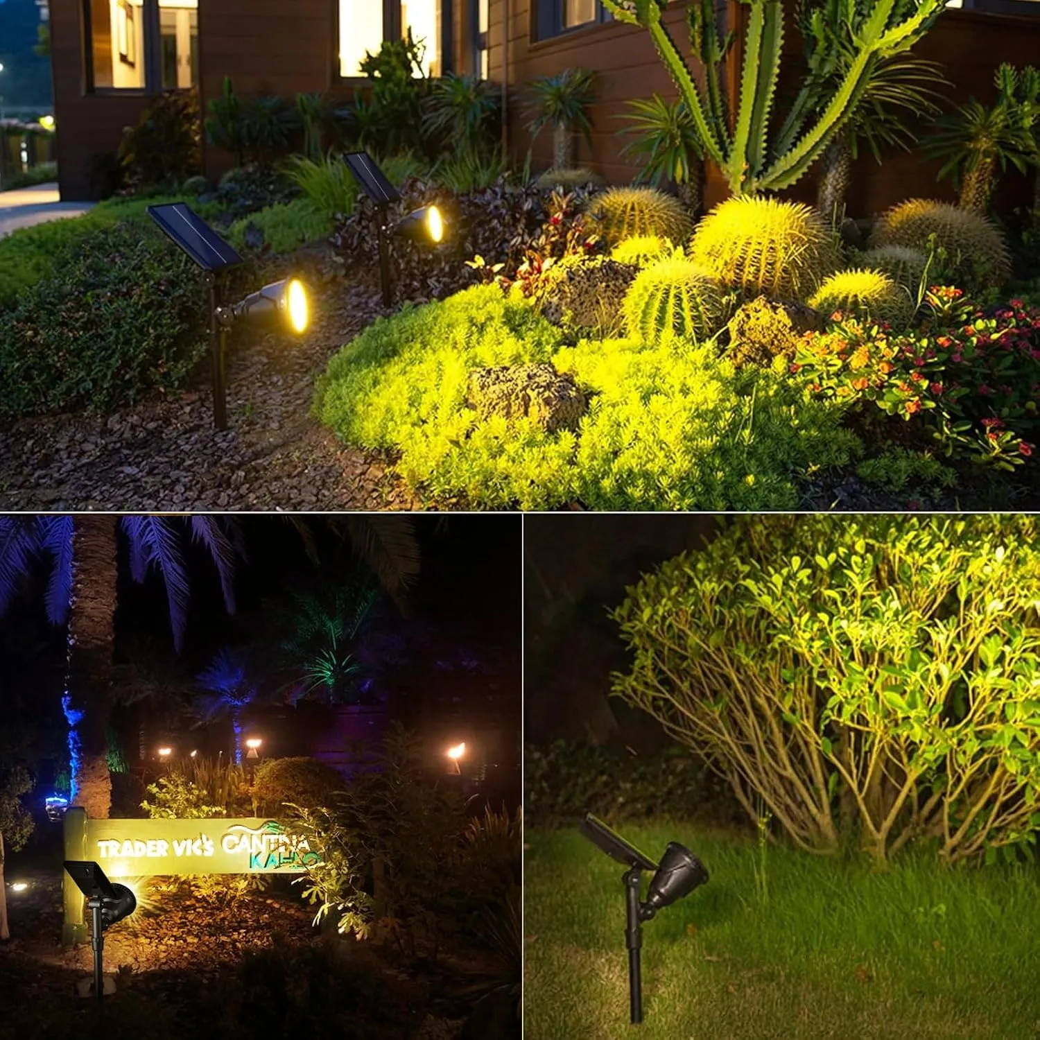 JSOT Solar Spot Lights Outdoor Waterproof, Outdoor Landscape Spotlights Flood Light for Pathway Path Driveway Backyard Decor 600 Lumen 18 LED Beads 2 Lighting Options(Warm White 2 Pack)