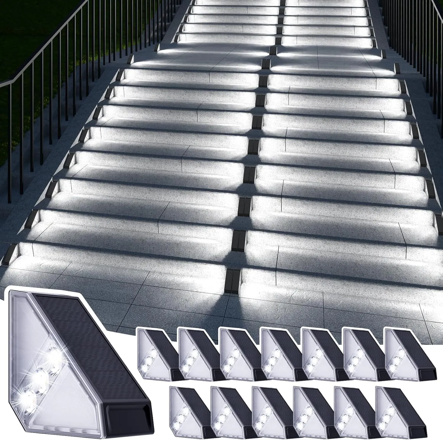JSOT Solar Step Stair Lights Outdoor Waterproof for Yard Lighting Decor, 14 Pack Solar Powered Deck Fence Lights Outside, Solar Garden Light for Backyard, Front Porch Step, Balcony, Wall, Patio