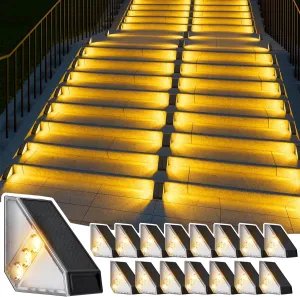 JSOT Solar Step Stair Lights Outdoor Waterproof for Yard Lighting Decor, 16 Pack Solar Powered Deck Fence Lights Outside, Solar Garden Light for Backyard, Front Porch Step, Balcony, Wall, Patio