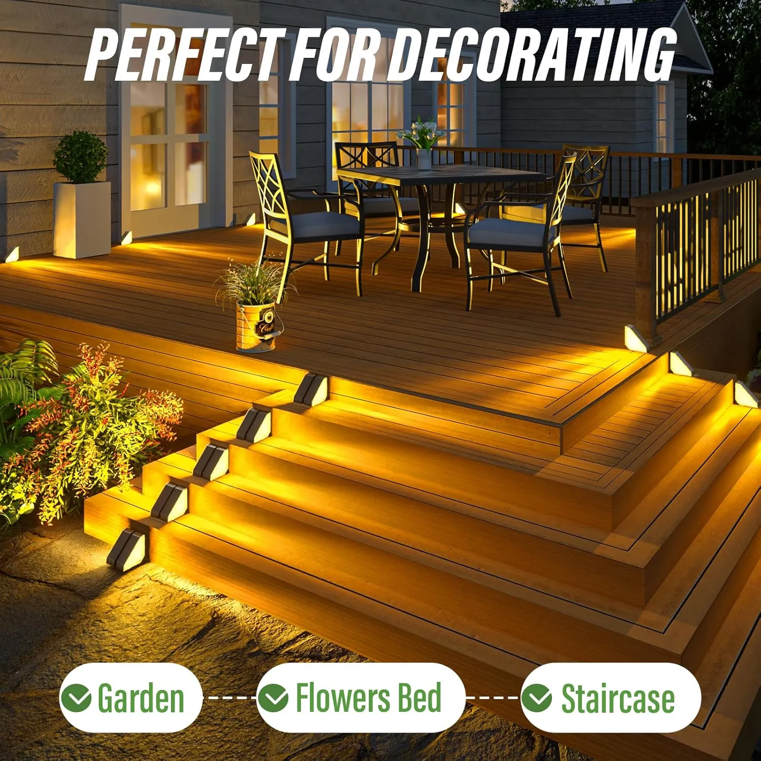 JSOT Solar Step Stair Lights Outdoor Waterproof for Yard Lighting Decor, 16 Pack Solar Powered Deck Fence Lights Outside, Solar Garden Light for Backyard, Front Porch Step, Balcony, Wall, Patio