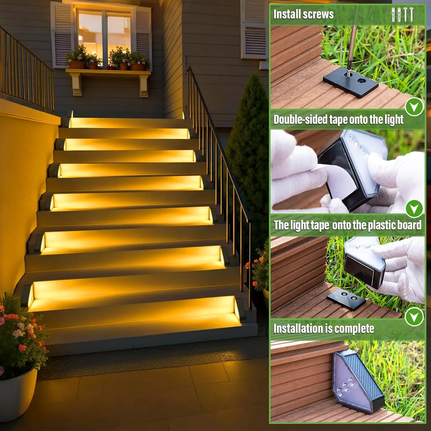 JSOT Solar Step Stair Lights Outdoor Waterproof for Yard Lighting Decor, 16 Pack Solar Powered Deck Fence Lights Outside, Solar Garden Light for Backyard, Front Porch Step, Balcony, Wall, Patio