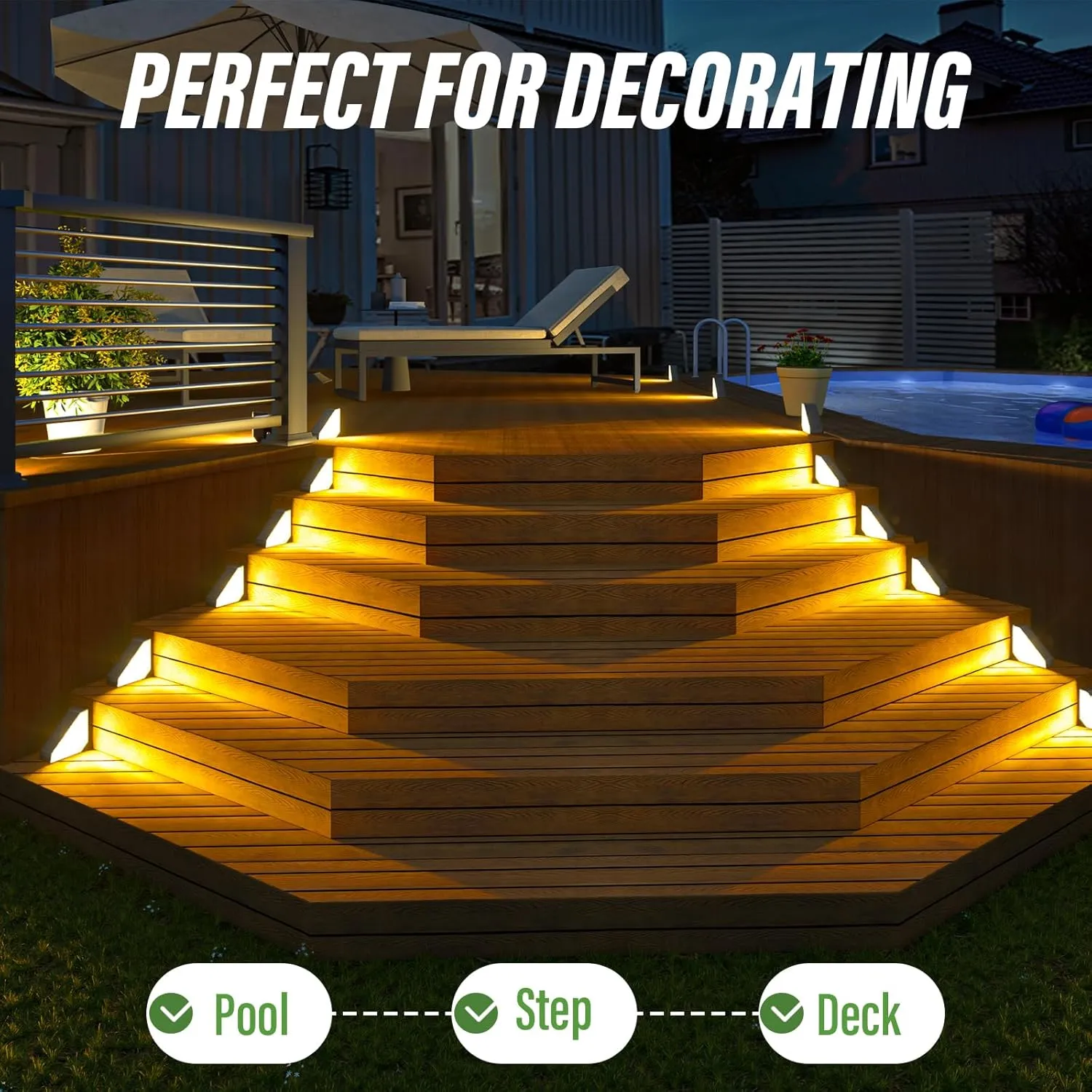 JSOT Solar Step Stair Lights Outdoor Waterproof for Yard Lighting Decor, 16 Pack Solar Powered Deck Fence Lights Outside, Solar Garden Light for Backyard, Front Porch Step, Balcony, Wall, Patio