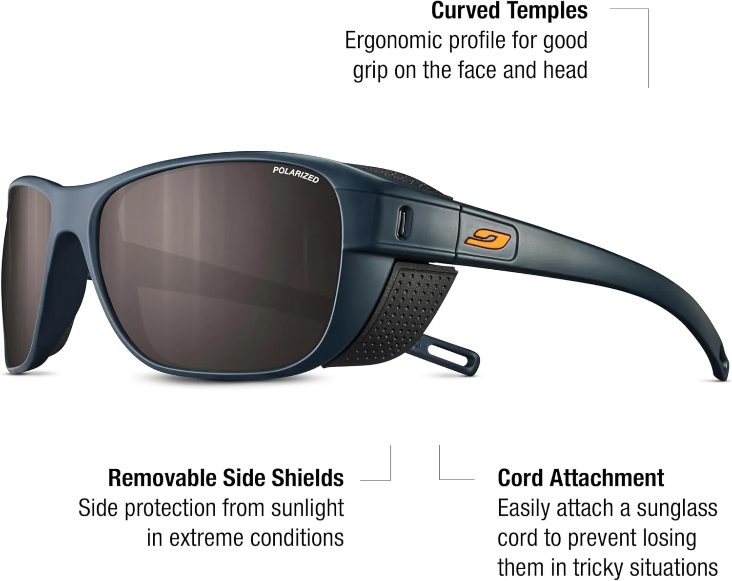 Julbo Camino Glacier Sunglasses for Men & Women w/Removable Side Shields for Mountaineering, Hiking, Skiing, and Trekking