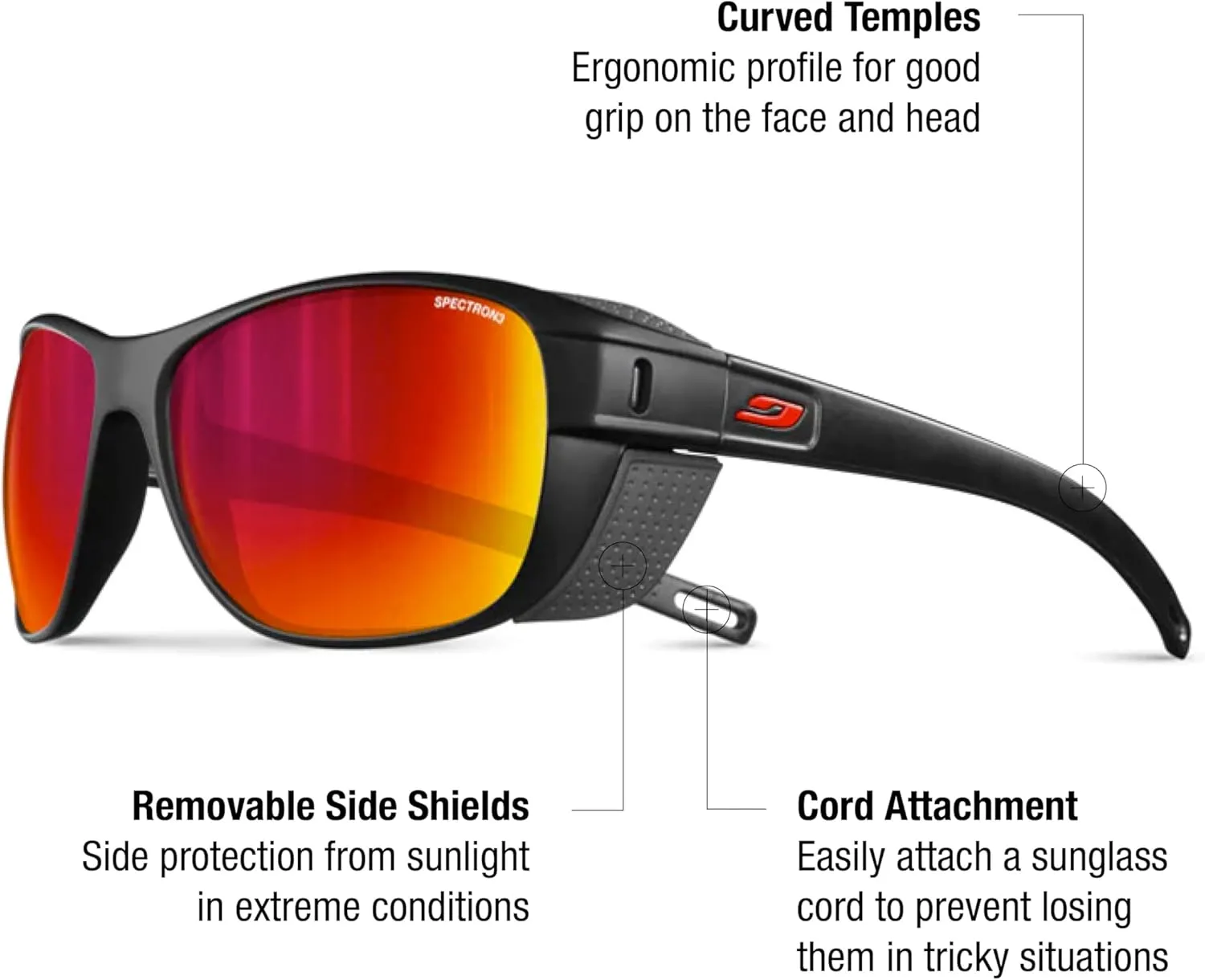 Julbo Camino Glacier Sunglasses for Men & Women w/Removable Side Shields for Mountaineering, Hiking, Skiing, and Trekking