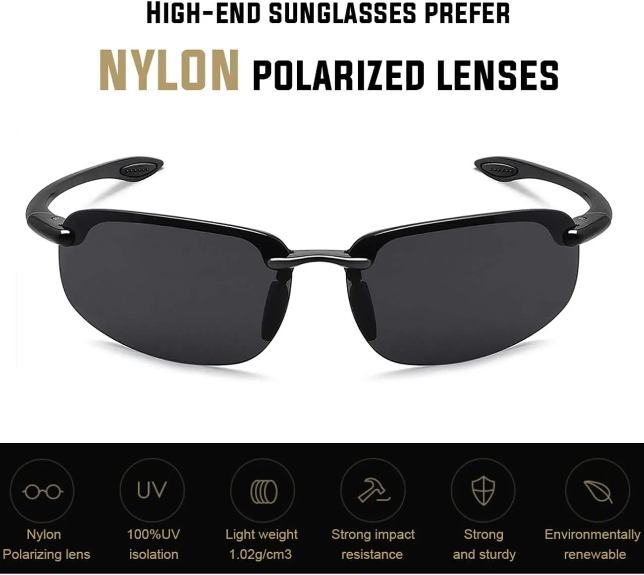 JULI Sports Sunglasses for Men Women Tr90 Rimless Frame for Running Fishing Baseball Driving MJ8001