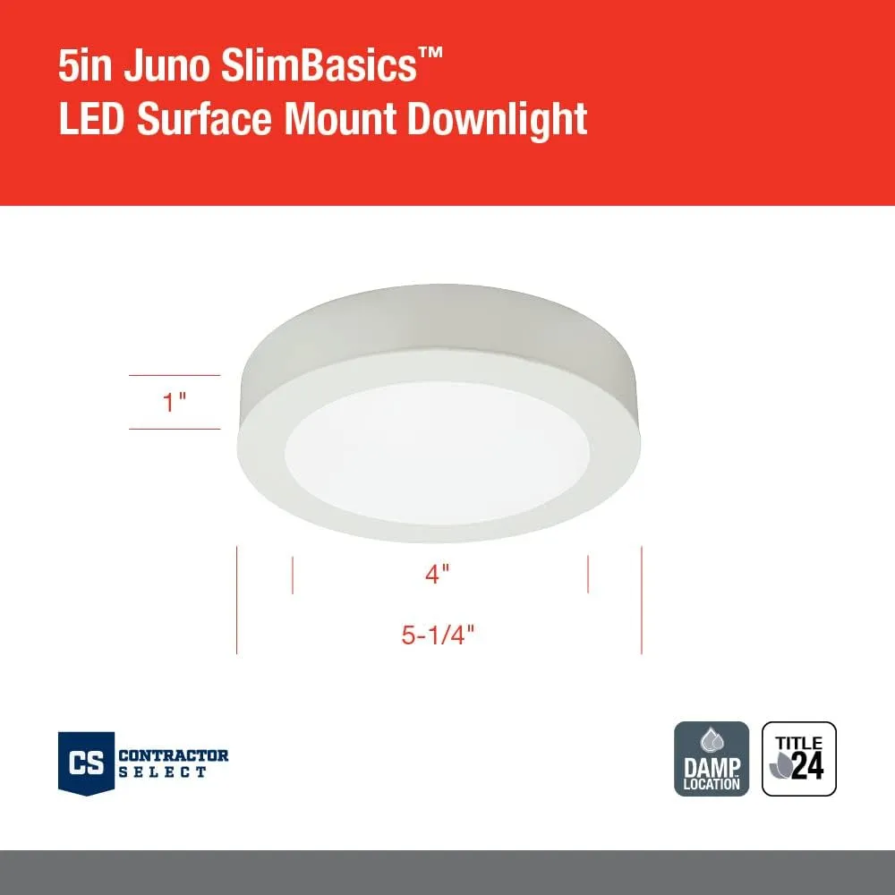 Juno JSBC 5IN 30K 90CRI WH M6 SlimBasics LED Surface Mount Downlight, 5-Inch, 3000K | White