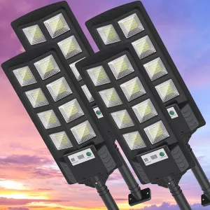K4 200W Solar Lights Outdoor Waterproof,6500K Solar Street Lights Outdoor 12000LM LED Solar Flood Light, Wide Angle with Motion Sensor and Remote Control for Yard,Fence,Parking lot,Garage(4 Pack)