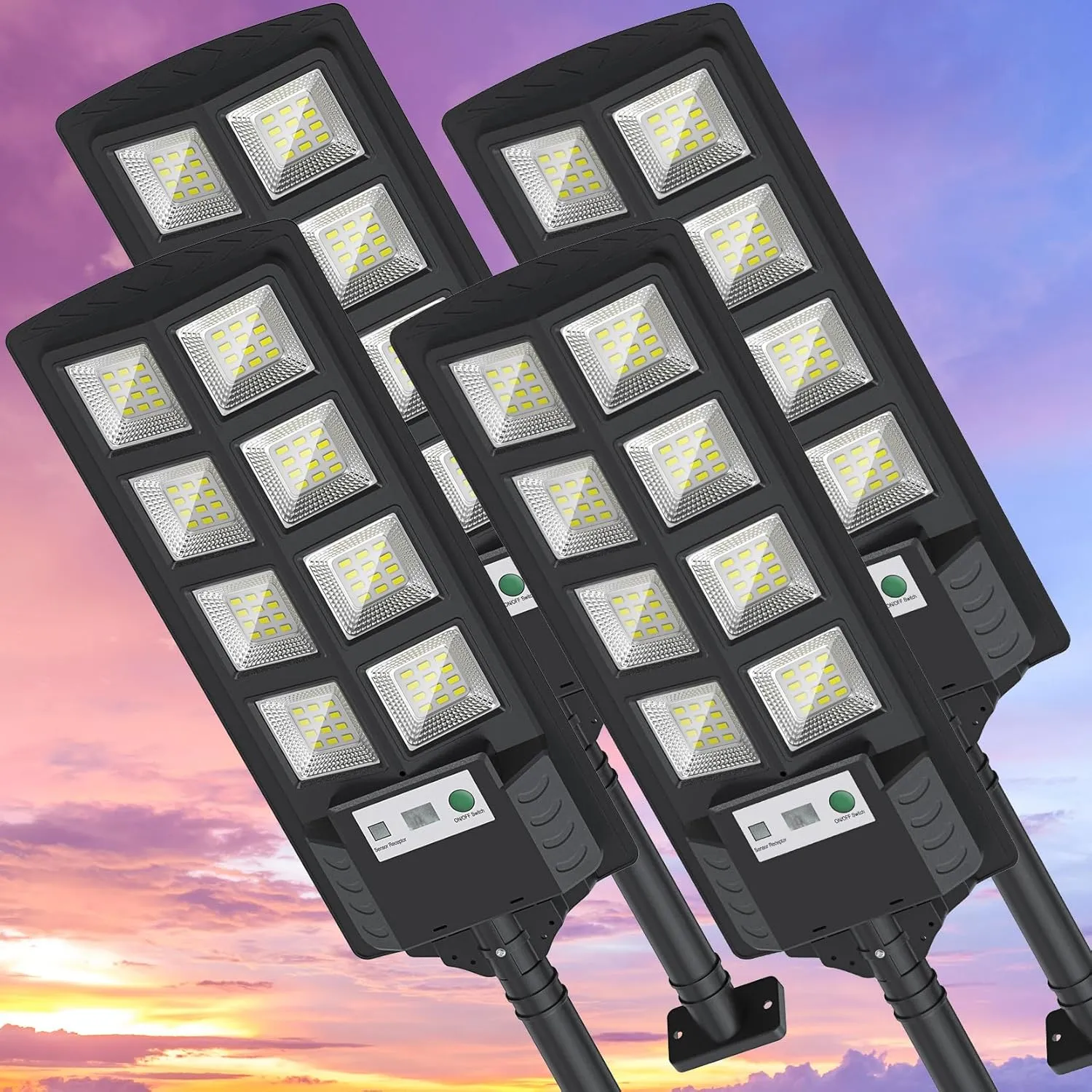 K4 200W Solar Lights Outdoor Waterproof,6500K Solar Street Lights Outdoor 12000LM LED Solar Flood Light, Wide Angle with Motion Sensor and Remote Control for Yard,Fence,Parking lot,Garage(4 Pack)