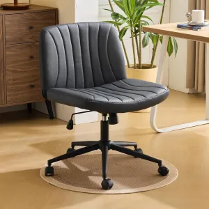 Karl home Criss Cross Chair Armless Desk Chair with Wheels Cross Legged Office Swivel Chair Wide Adjustable Comfy Padded Vanity Chair with Dual Purpose Base, PU Black