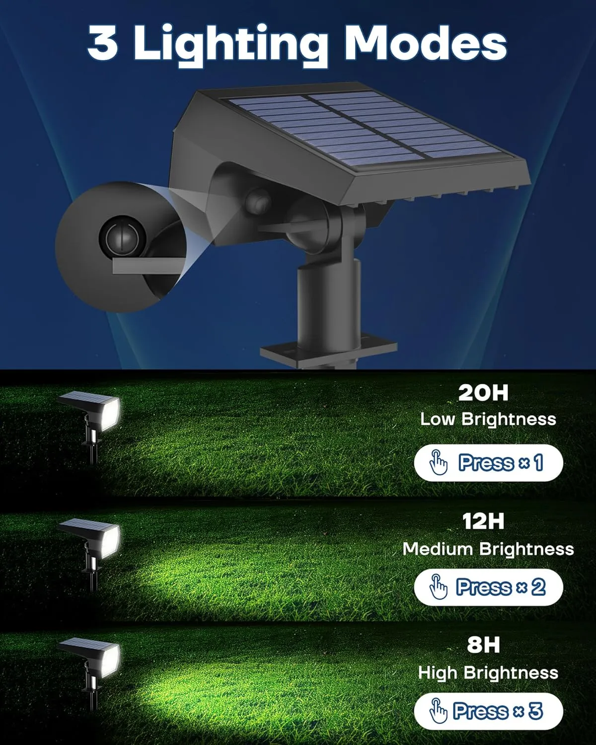 Kaxiida Solar Lights Outdoor Waterproof IP68, 3 Lighting Models Solar Powered Spot Lights Outdoor, 56LED Dusk to Dawn for Yard Patio Garden Pathway Landscape Lighting