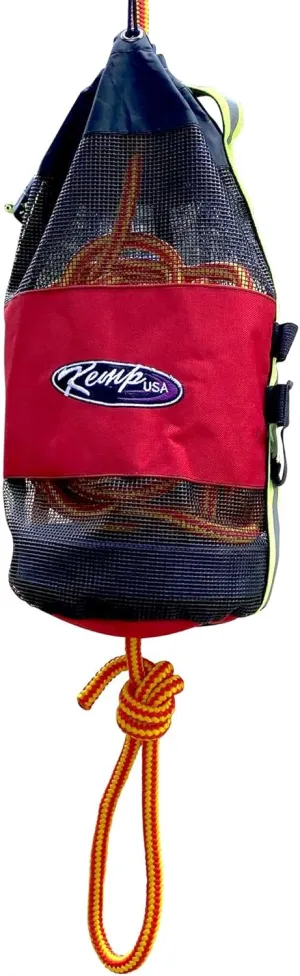 Kemp USA Throw Bag with 75' Rope - Throwable Flotation Device with Reflective Strap & Self Draining Rope Bag - Includes Bengal Whistle for Added Safety for Water Rescue