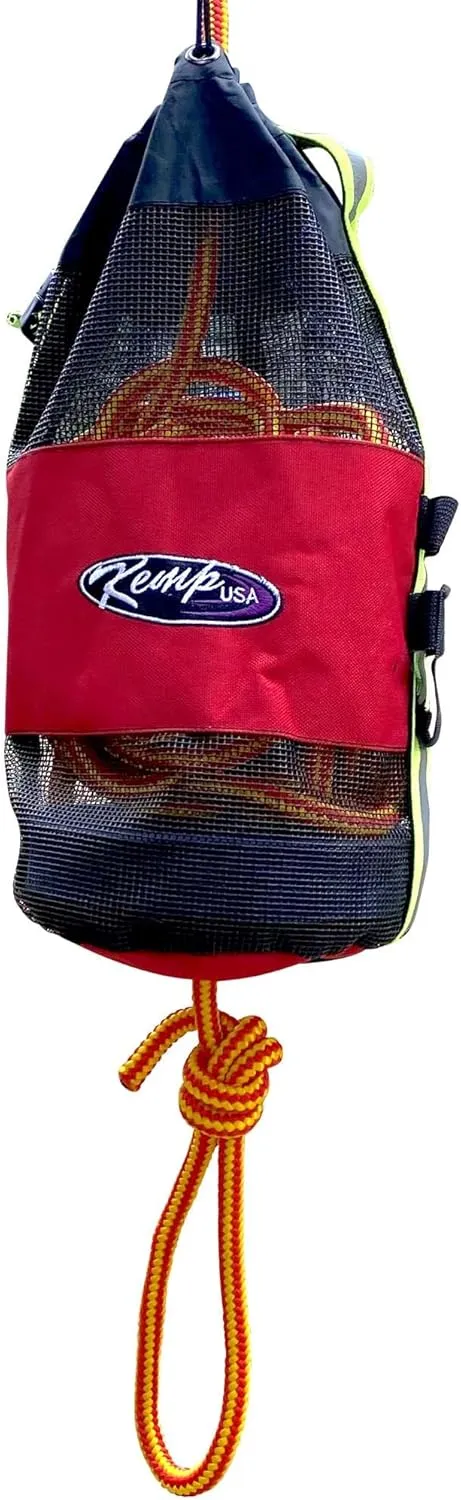 Kemp USA Throw Bag with 75' Rope - Throwable Flotation Device with Reflective Strap & Self Draining Rope Bag - Includes Bengal Whistle for Added Safety for Water Rescue