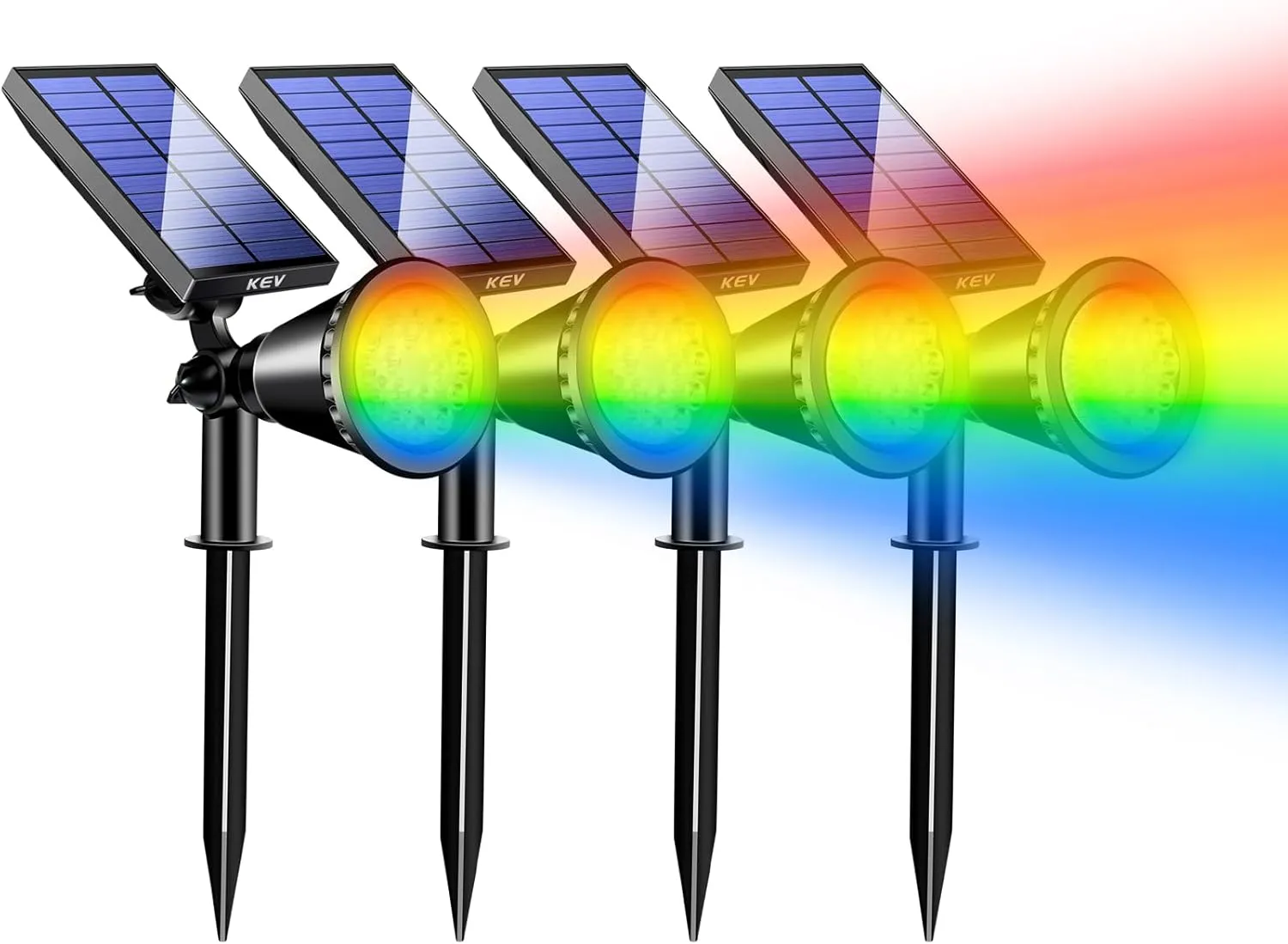 KEV Solar Spot Lights Outdoor,18 LEDs Solar Flood Lights with 8 Modes &Colored Adjustable &IPX65 Waterproof,Halloween Solar Spotlight for Driveway/Backyard/Landscape/Tree/Garage(Multicolor,4 Pack)
