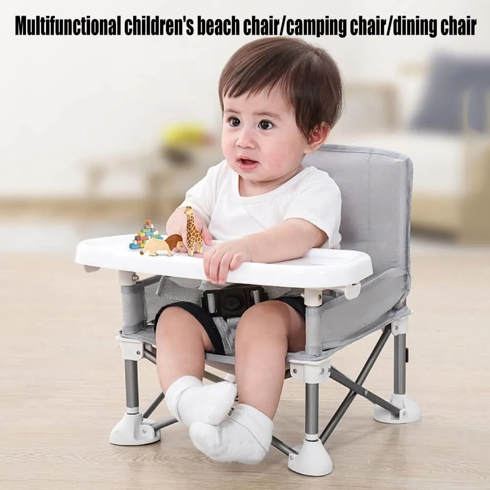 Kids Camping Chair Folding Portable Kids Outdoor Chair, Multifunctional Beach Chair Camping Chair Dining Chair, Save Space (Color : Gray)