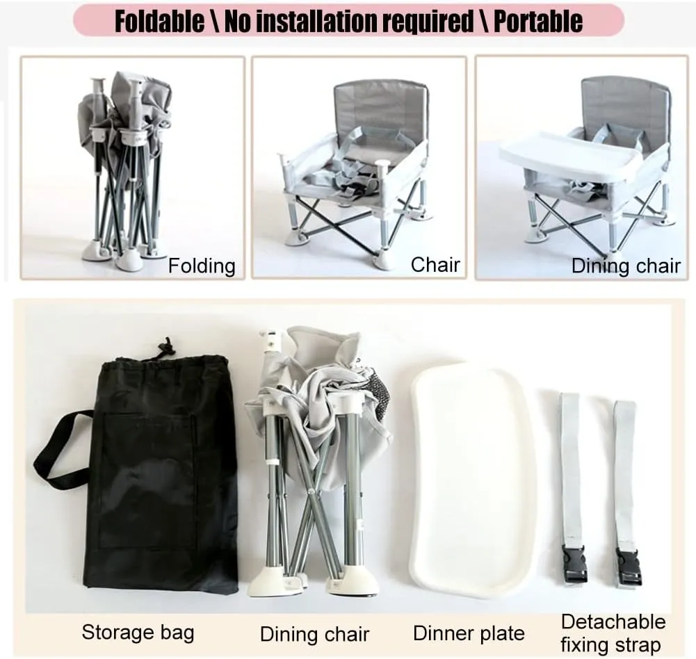 Kids Camping Chair Folding Portable Kids Outdoor Chair, Multifunctional Beach Chair Camping Chair Dining Chair, Save Space (Color : Gray)