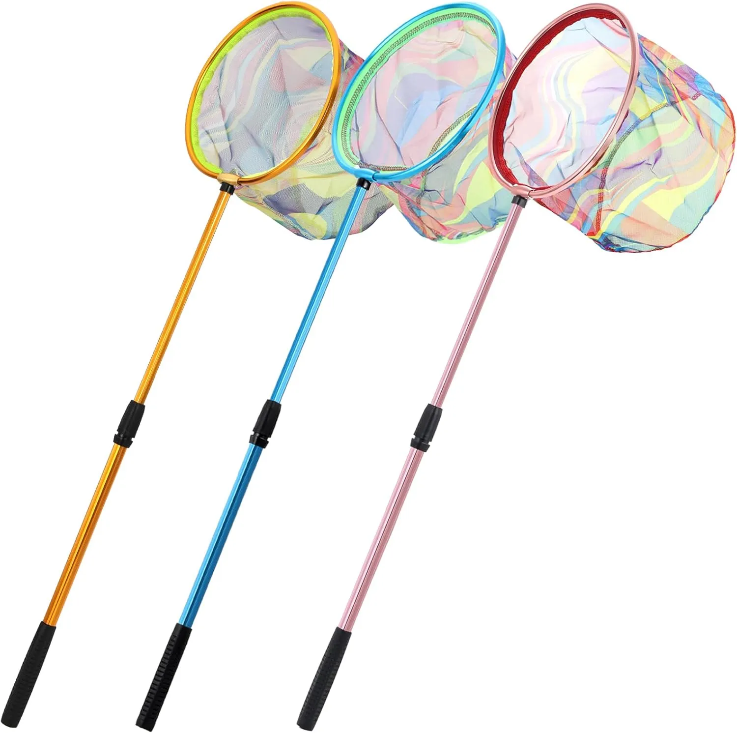 Kids Fishing Net, 3 Pack Telescopic Beach Nets with Aluminum Pole Handle, Butterfly Net for Kids, Fish Net Crab Nets Fishing Gear for Kids Youth, Outdoor Playing