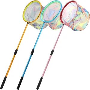 Kids Fishing Net, 3 Pack Telescopic Beach Nets with Aluminum Pole Handle, Butterfly Net for Kids, Fish Net Crab Nets Fishing Gear for Kids Youth, Outdoor Playing