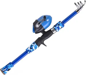 Kids Fishing Pole for Kids Ages 5-12 Telescopic Fishing Rod and Reel Combo Spinning Children Child Fishing Rod for Salt 165cm Fiberglass, Blue