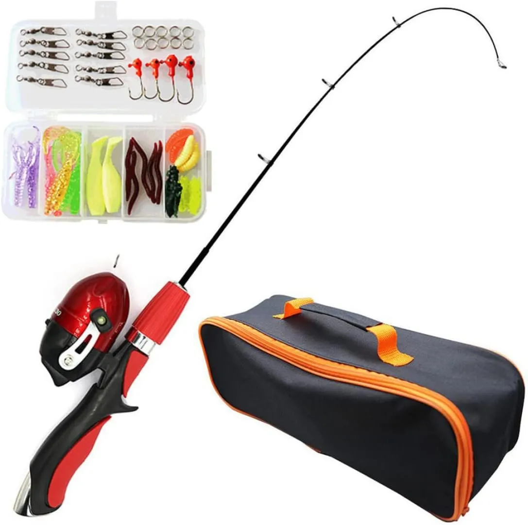 Kids Fishing Rod 50Pcs/Set Portable Telescopic Fishing Rod and Reel Combo Kit Kids Fishing Pole Set with Bait Spinning Reel Hooks for Children Beginners