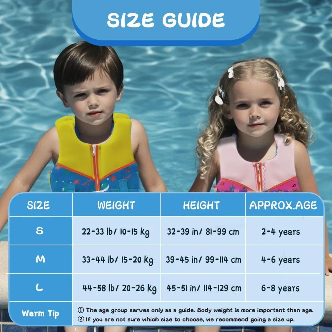 Kids Swim Vests Pool Toddler for 24-64lbs/3-9 Years, Adjustable Swimming Jacket Floaties Aid for Children, Boys Girls Learn to Swim