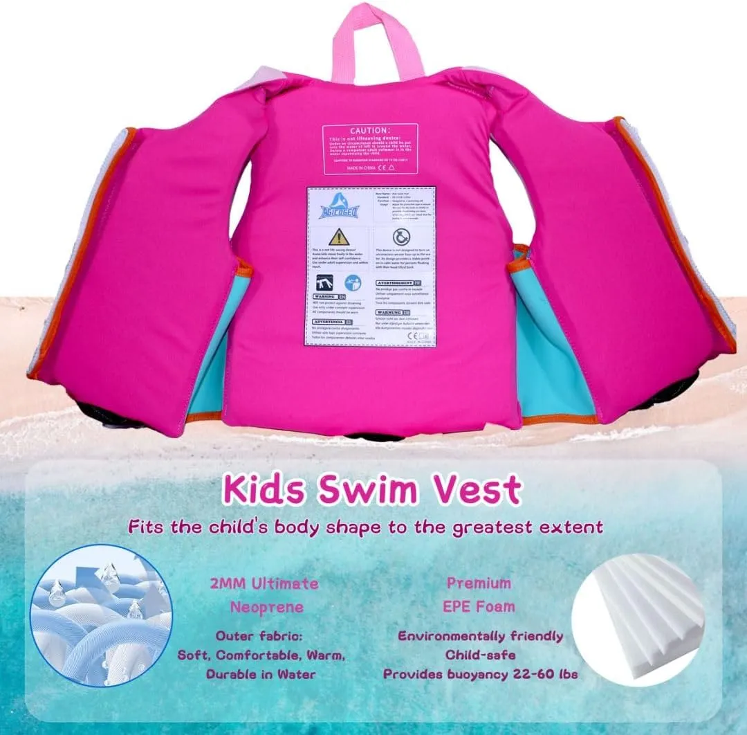 Kids Swim Vests Pool Toddler for 24-64lbs/3-9 Years, Adjustable Swimming Jacket Floaties Aid for Children, Boys Girls Learn to Swim