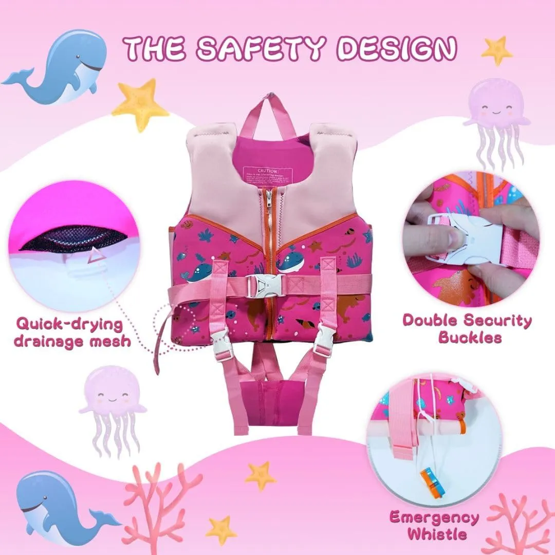 Kids Swim Vests Pool Toddler for 24-64lbs/3-9 Years, Adjustable Swimming Jacket Floaties Aid for Children, Boys Girls Learn to Swim