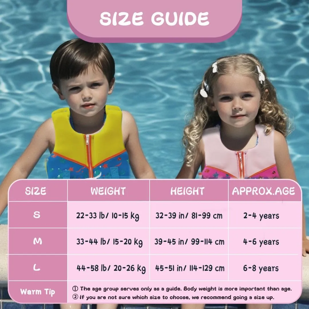 Kids Swim Vests Pool Toddler for 24-64lbs/3-9 Years, Adjustable Swimming Jacket Floaties Aid for Children, Boys Girls Learn to Swim