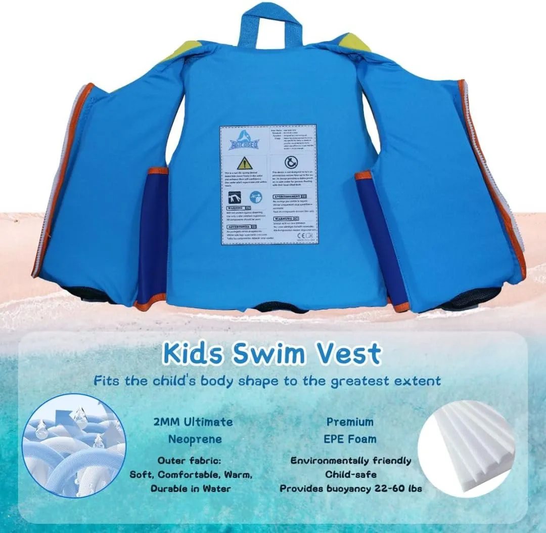 Kids Swim Vests Pool Toddler for 24-64lbs/3-9 Years, Adjustable Swimming Jacket Floaties Aid for Children, Boys Girls Learn to Swim