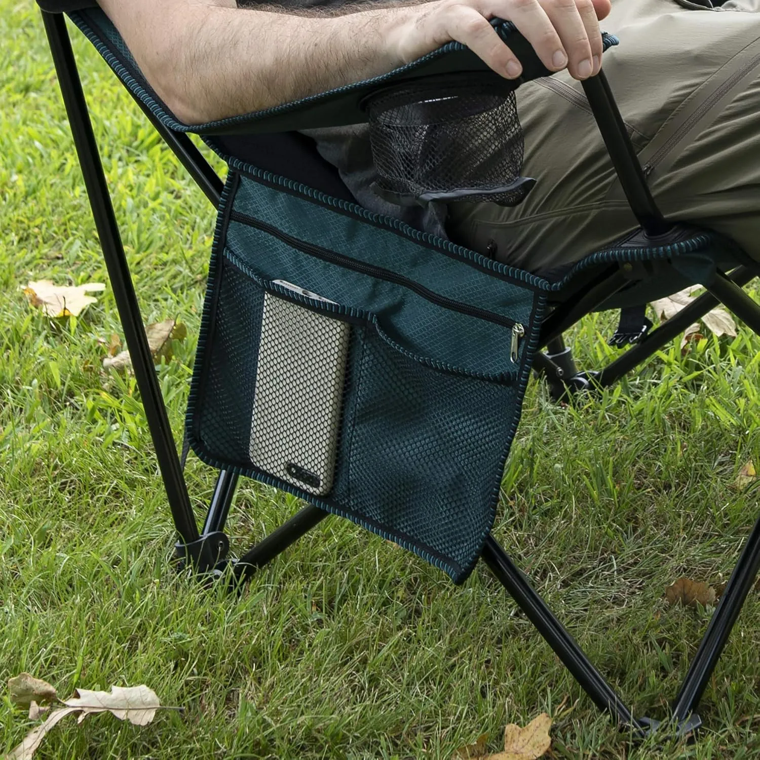 Kijaro Sling Folding Camping Chair - Enjoy The Outdoors in This Outdoor Chair with a Built-in Cup Holders and Side Organizer OR Side Cooler - Includes a Detachable Pillow