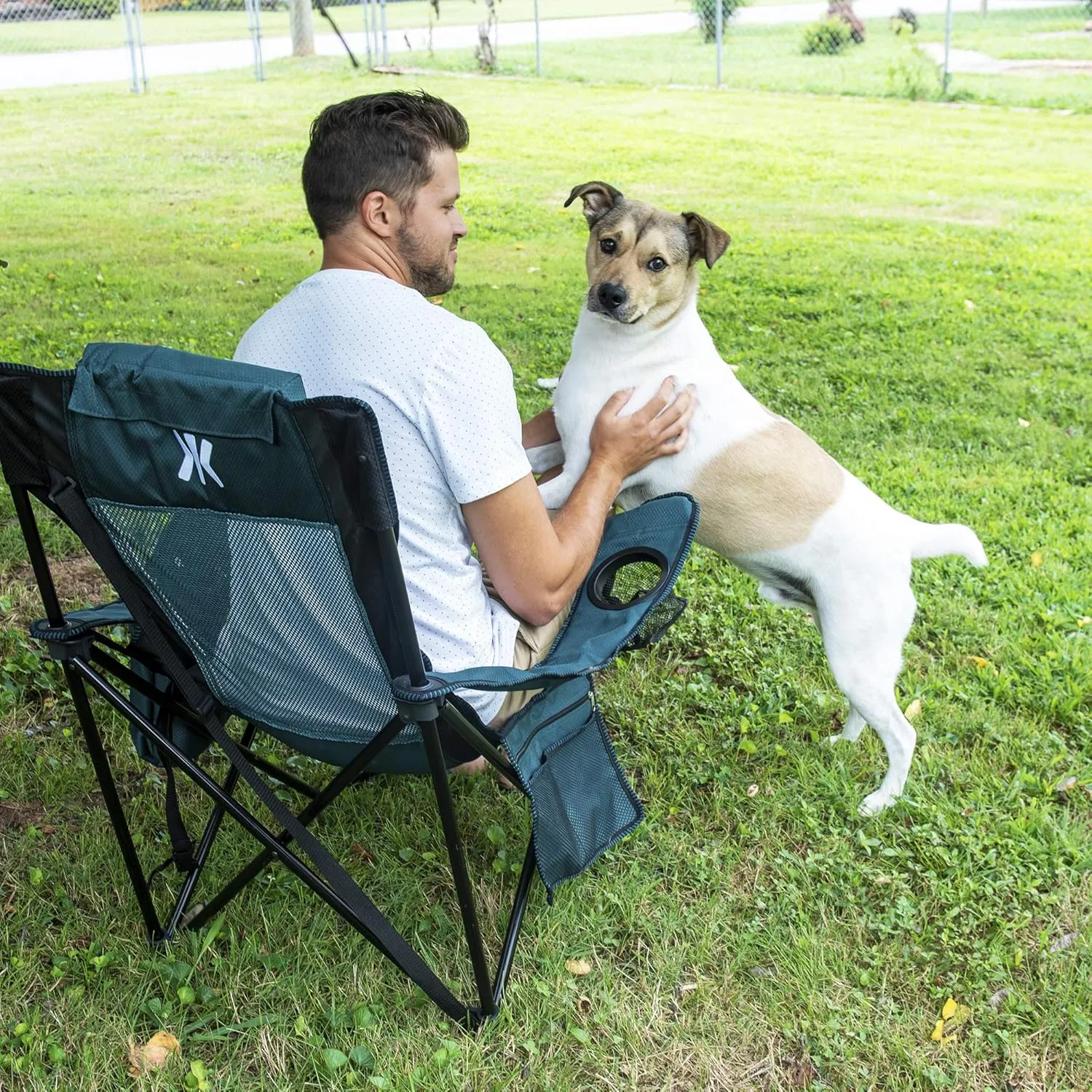 Kijaro Sling Folding Camping Chair - Enjoy The Outdoors in This Outdoor Chair with a Built-in Cup Holders and Side Organizer OR Side Cooler - Includes a Detachable Pillow