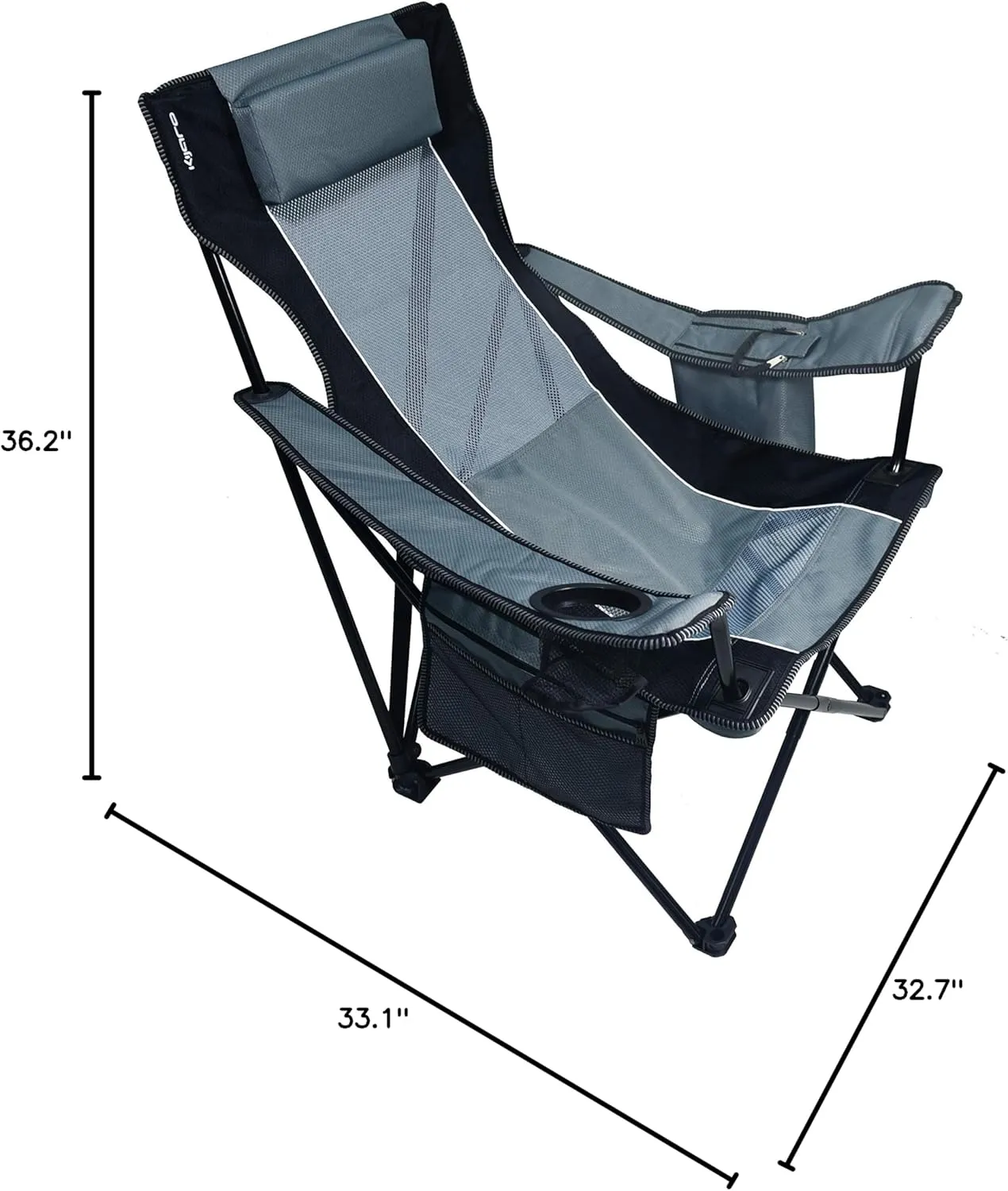 Kijaro Sling Folding Camping Chair - Enjoy The Outdoors in This Outdoor Chair with a Built-in Cup Holders and Side Organizer OR Side Cooler - Includes a Detachable Pillow