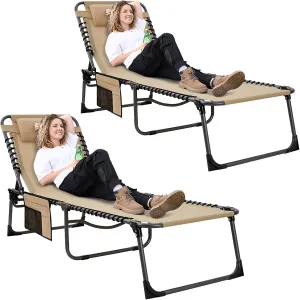 KingCamp Patio Chaise Lounge Chairs Reclining Waterproof Foldable Folding Adjustable Outside with Pillow Lawn Pool Beach Camping Cot Outdoor, 74.8''x23.2''x13.5'', Light Beige-2 Pack