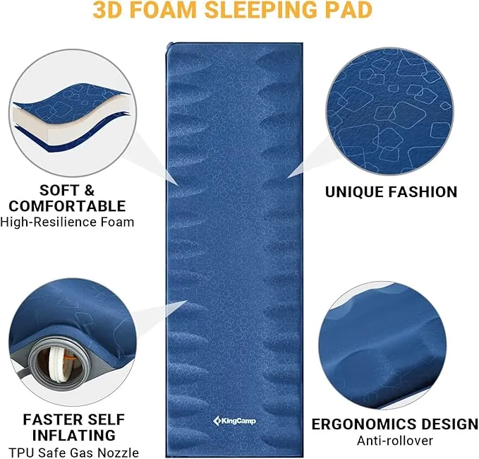 KingCamp Self Inflating Sleeping Pad for Camping, Ultralight Portable Camping Cot Mat, Inflatable Luxury Camping Air Mattress Pad for Hiking, Outdoor, Car, Tent