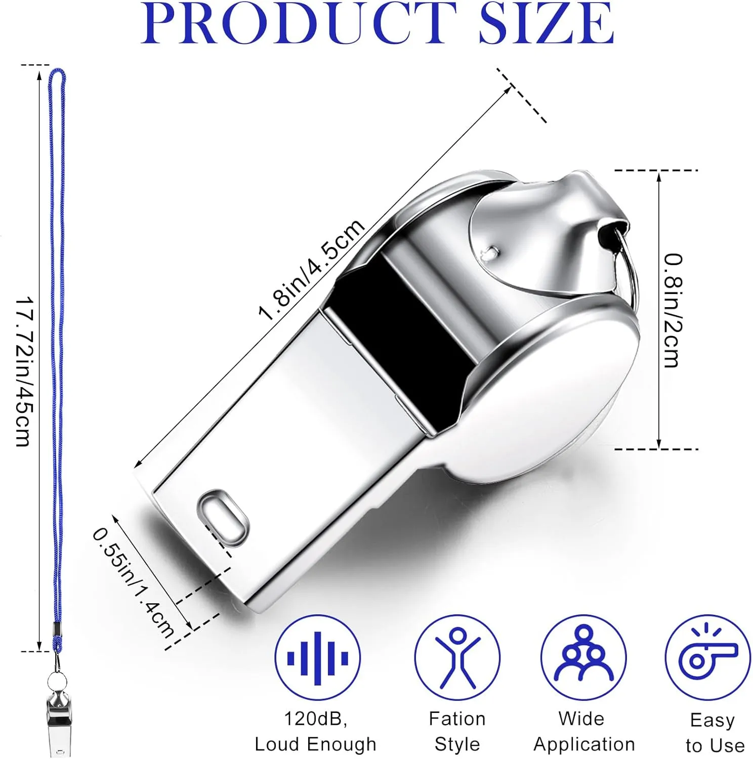 Kingdder 100 Pcs Metal Referee Whistle Bulk for Coach Whistles for Adults with Lanyard Stainless Steel Sports Whistle Emergency Loud Sound Whistle for Teachers Polices School Sports