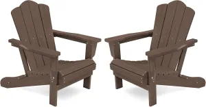 KINGYES Folding Adirondack Chair Set of 2, HDPE All-Weather Folding Adirondack Chair, Brown