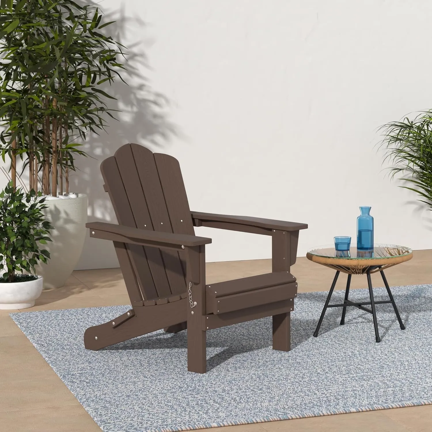KINGYES Folding Adirondack Chair Set of 2, HDPE All-Weather Folding Adirondack Chair, Brown