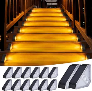 KINKAI Solar Stair Lights for Outside, 14 Pack Outdoor Step Light Waterproof LED Triangle Deck Lighting for Garden, Patio, Yard, Front Door, Porch Decor (Warm Light)