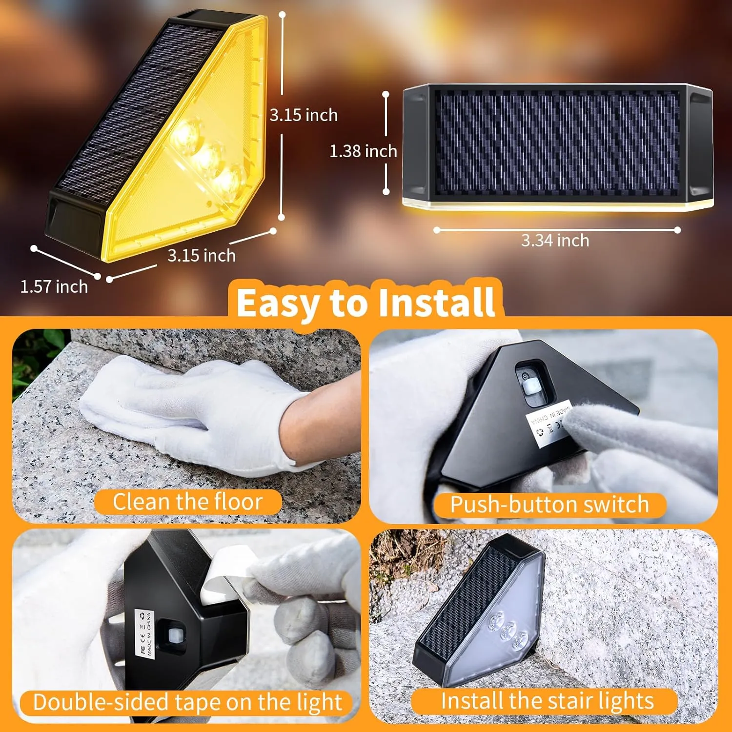 KINKAI Solar Stair Lights for Outside, 14 Pack Outdoor Step Light Waterproof LED Triangle Deck Lighting for Garden, Patio, Yard, Front Door, Porch Decor (Warm Light)