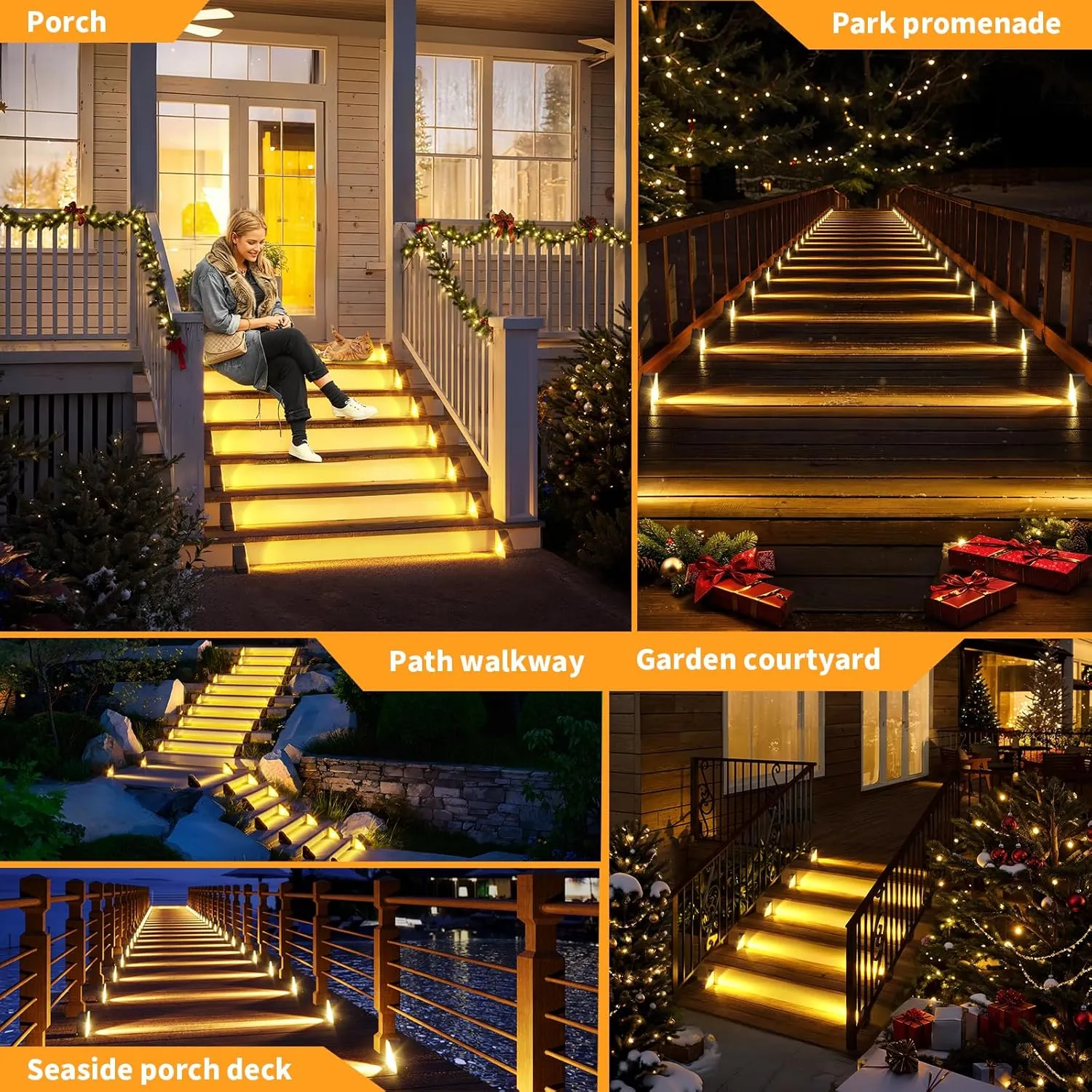 KINKAI Solar Stair Lights for Outside, 14 Pack Outdoor Step Light Waterproof LED Triangle Deck Lighting for Garden, Patio, Yard, Front Door, Porch Decor (Warm Light)