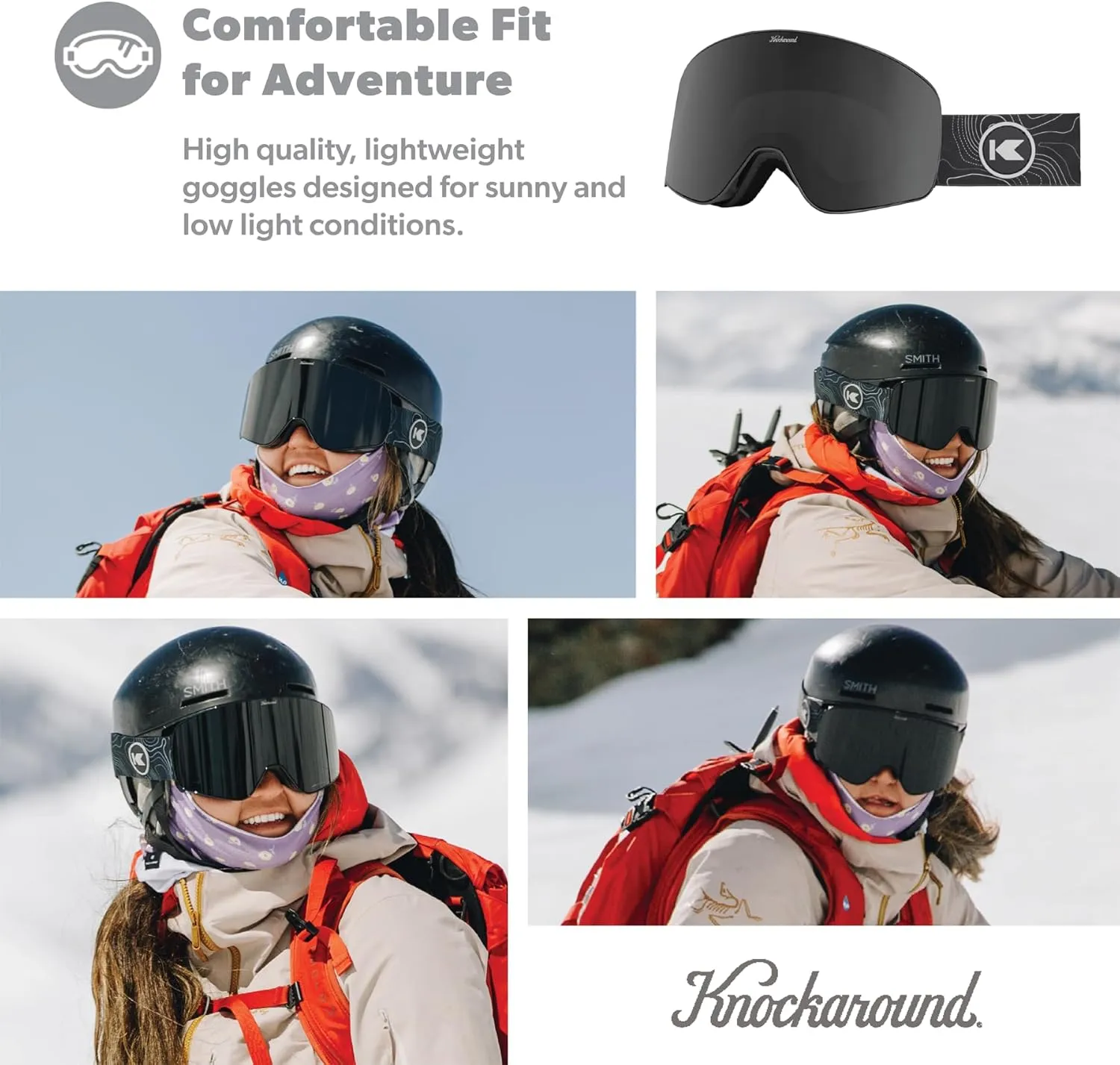Knockaround Slingshots Snow Goggles for Men and Women - Anti-Glare and Fog Coating with full UV400 Protection