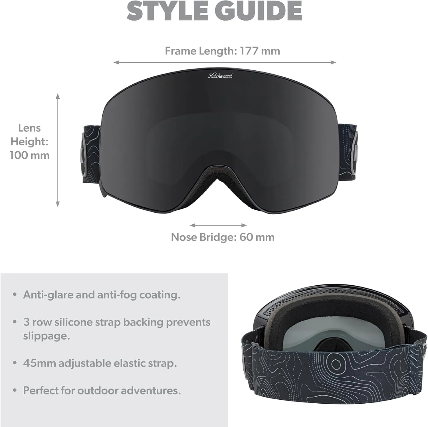 Knockaround Slingshots Snow Goggles for Men and Women - Anti-Glare and Fog Coating with full UV400 Protection