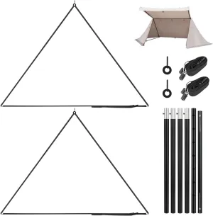 KOMCLUB 2 Set Telescoping Triangle Tent Poles Adjustable Aluminum Alloy Tarp Poles with Adjustable Straps and Horizontal Tent Pole Suitable Portable Trekking Pole Tent for Ultralight Backpacking Tent