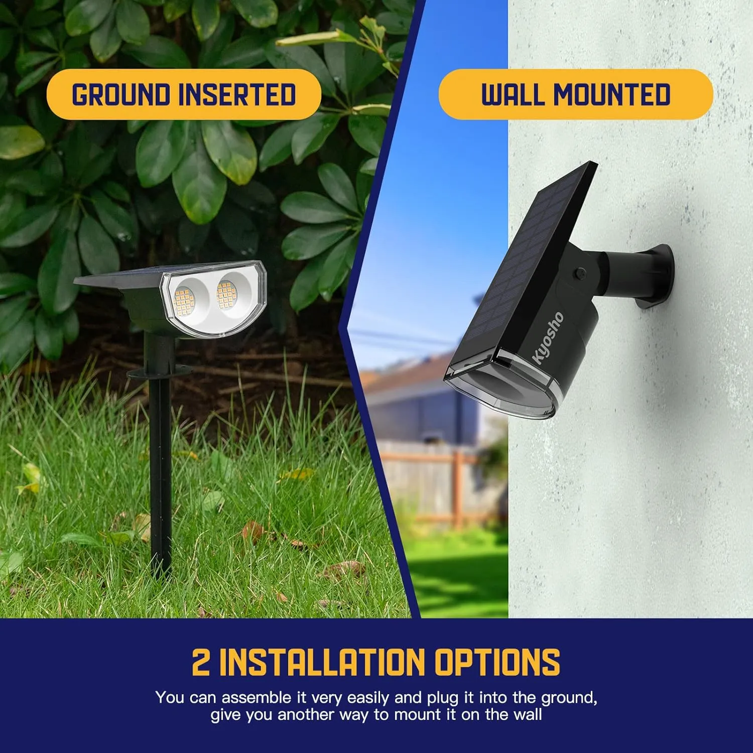 Kyosho Solar Spot Lights Outdoor, IP67 Waterproof 38 LED Solar Powered Landscape Spotlights for Yard, Garden, Driveway, Walkway, Auto On/Off, 3 Modes, 6 Pack