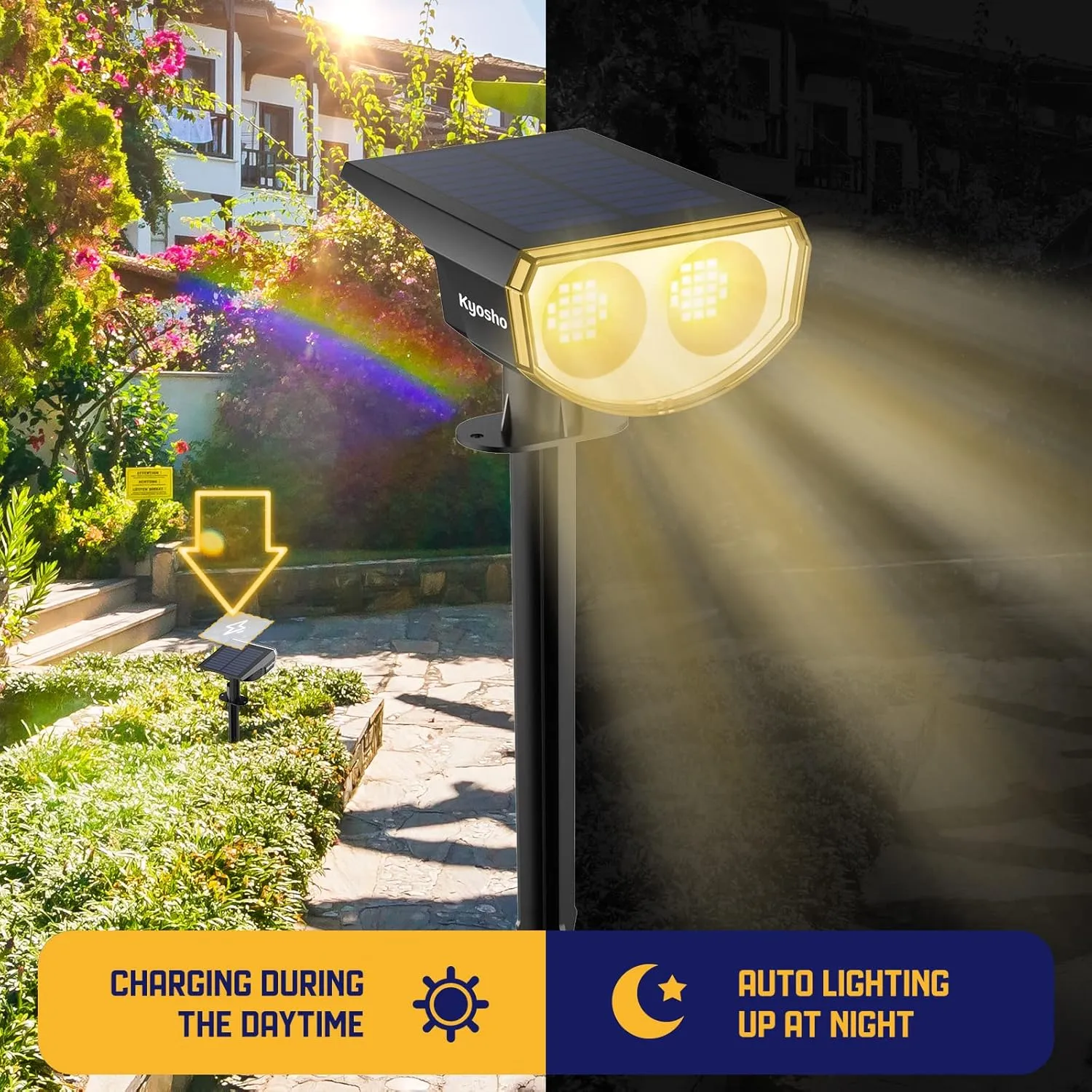 Kyosho Solar Spot Lights Outdoor, IP67 Waterproof 38 LED Solar Powered Landscape Spotlights for Yard, Garden, Driveway, Walkway, Auto On/Off, 3 Modes, 6 Pack