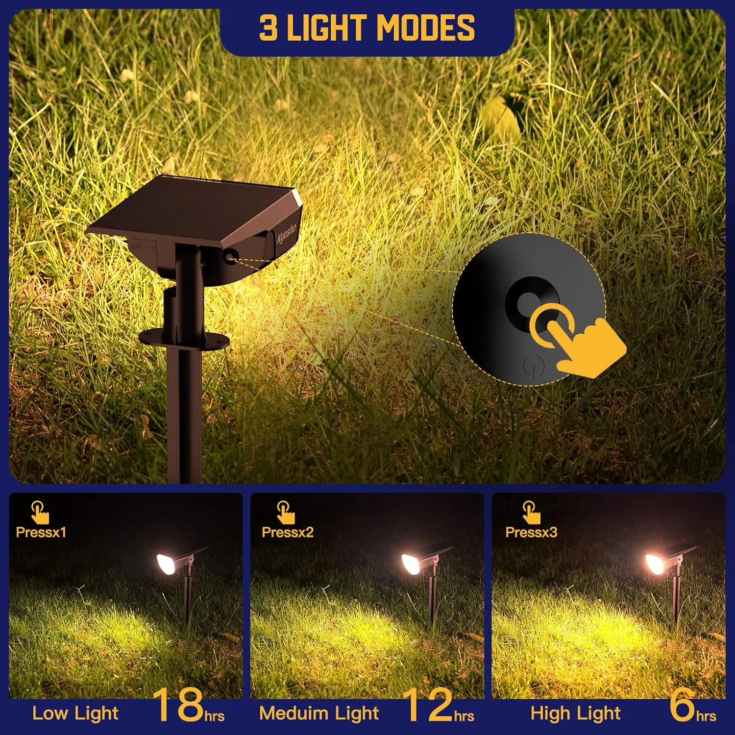 Kyosho Solar Spot Lights Outdoor, IP67 Waterproof 38 LED Solar Powered Landscape Spotlights for Yard, Garden, Driveway, Walkway, Auto On/Off, 3 Modes, 6 Pack