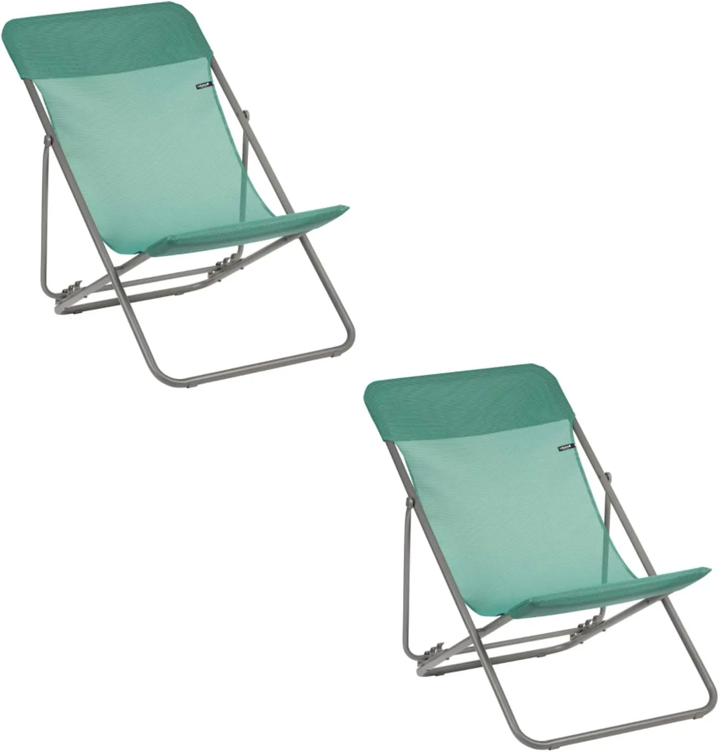 Lafuma Maxi Transat Folding Sling Chair (Chlorophylle Green Canvas, Set of 2) Foldable Adirondack w/ Titane Steel Frame