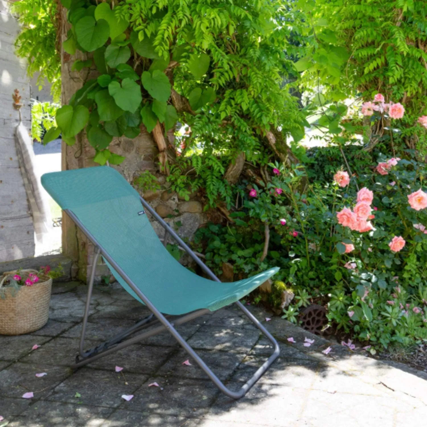 Lafuma Maxi Transat Folding Sling Chair (Chlorophylle Green Canvas, Set of 2) Foldable Adirondack w/ Titane Steel Frame